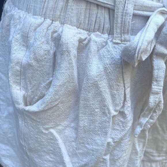 NASTY GAL PAPERBAG TIE WAIST LINEN SHORTS BEIGE SIZE SMALL - Picture 8 of 8